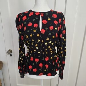 Banana Republic Floral Print Black Blouse